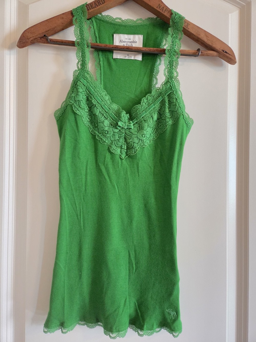 Abercrombie Fitch Vintage Y2K Green Ribbed Lace Trim Cami Tank Top XS Coquette